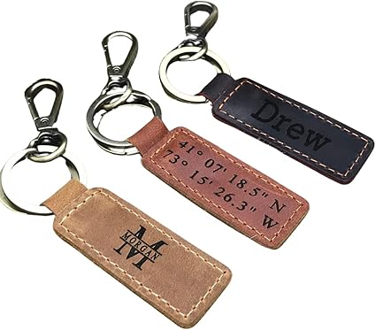 PERSONALIZED Leather KEYCHAIN, Coordinates Key Chain, 3rd Anniversary, Gift for Birthday, Keyfob, Best Gift Brown