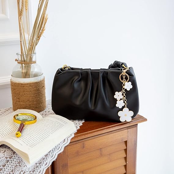 Women's Flower Bag Charms Enameled Keychain Purse Accessories