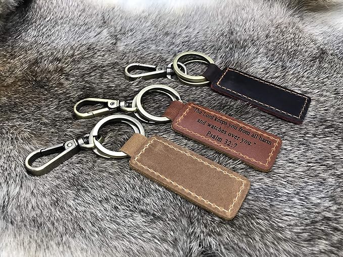 PERSONALIZED Leather KEYCHAIN, Coordinates Key Chain, 3rd Anniversary, Gift for Birthday, Keyfob, Best Gift Brown